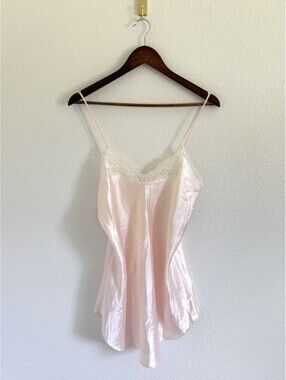 Vintage NWT Deadstock Linda Bis Pink Satin Slip Night Dress Sz M Mini Y2K 90s